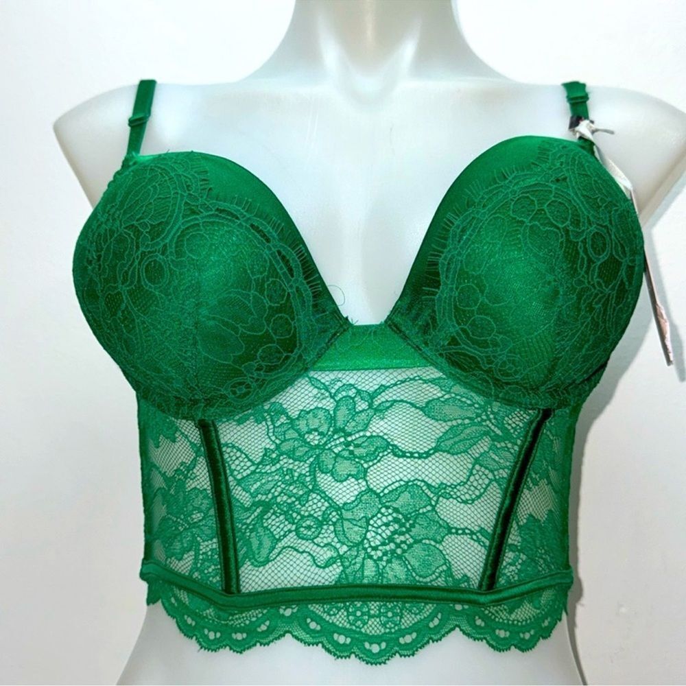 🔥Victoria's Secret Green Lace Bra with Underwire Support bombshell Sz 36B New